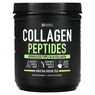 Sports Research, Collagen Peptides, Hydrolyzed Type I & III Collagen, Matcha Green Tea, 10.16 oz (288 g)