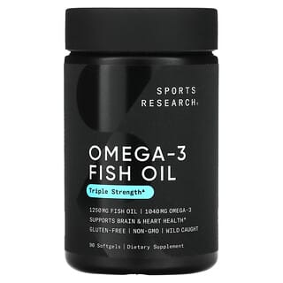 Sports Research, Huile de poisson riche en oméga-3, Triple efficacité, 1250 mg, 90 capsules à enveloppe molle