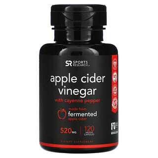 Sports Research, Vinaigre de cidre de pomme et piment de Cayenne, 520 mg, 120 capsules végétariennes
