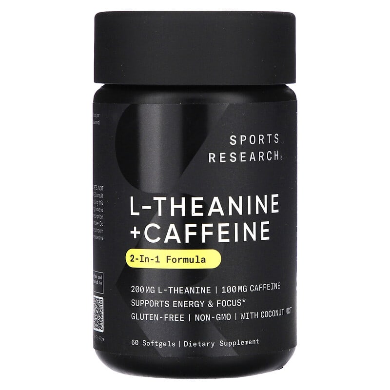 L-teanină și cofeină, formulă 2 în 1, 60 de capsule moi