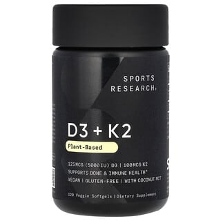 Sports Research, D3 + K2，植物基，120 粒素食软凝胶