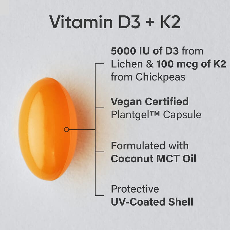 D3 + K2, Bitki Bazlı, 120 Bitkisel Yumuşak Kapsül