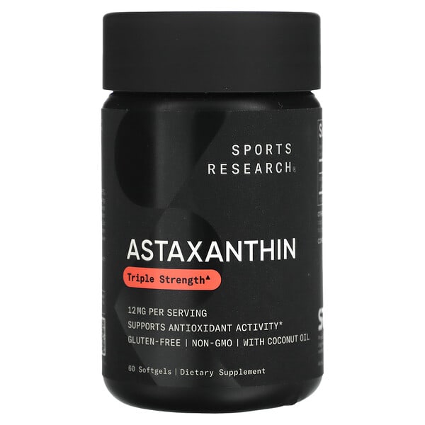 Sports Research, Astaxantina, Concentración triple, 12 mg, 60 cápsulas blandas
