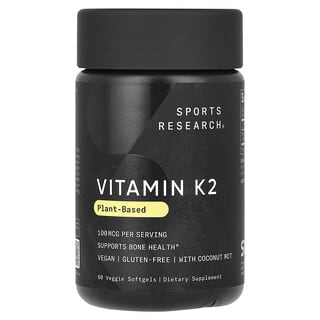 Sports Research, Vitamina K2 de origen vegetal, 100 mcg, 60 cápsulas blandas vegetales