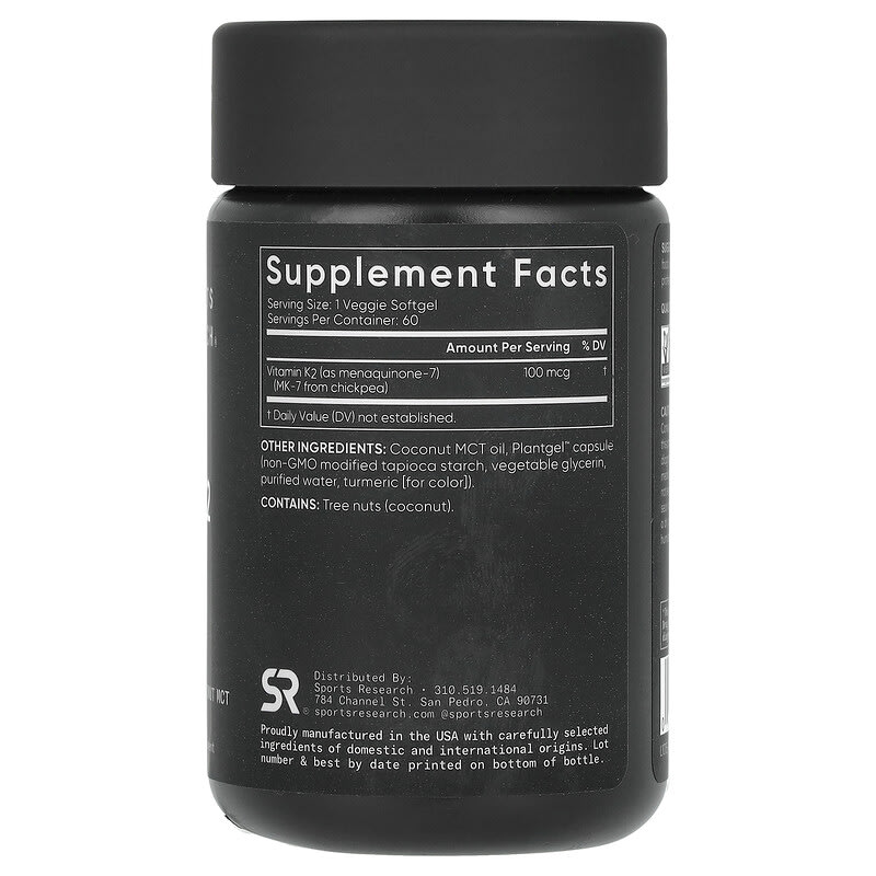 Vitamin K2, Plant-Based, 100 mcg, 60 Veggie Softgels