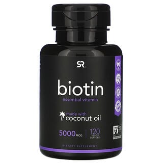 Sports Research, Biotine à l'huile de noix de coco, 5000 µg, 120 capsules végétariennes à enveloppe molle