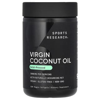 Sports Research, Virgin Coconut Oil, natives Kokosnussöl, kalt gepresst, 3.000 mg, 120 vegetarische Weichkapseln (1.000 mg pro Weichkapsel)