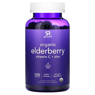 Sports Research, Organic Elderberry Vitamin C + Zinc, Natural Berry, 120 Gummies