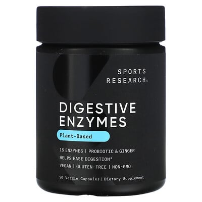 Sports Research, Digestive Enzymes, Plant-Based, 90 Vegetarian Capsules