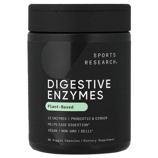Sports Research, Enzimas Digestivas, À Base de Plantas, 90 Cápsulas Vegetais