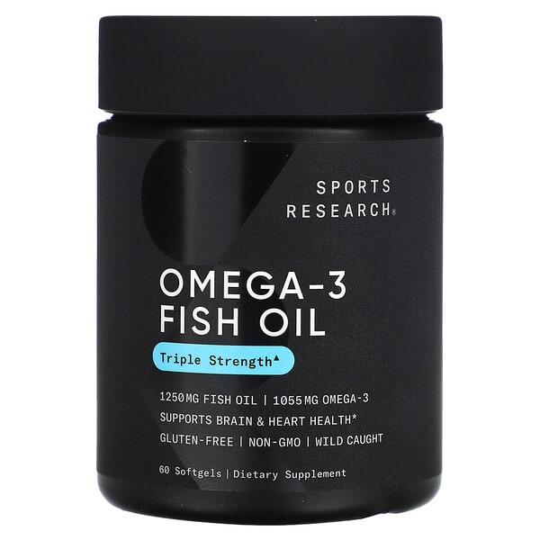 Sports Research, 欧米伽-3 鱼油，三倍功效，1250 毫克，60 粒软凝胶