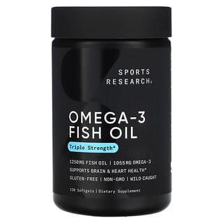 Sports Research, Aceite de pescado con omega-3, Triple concentración, 1250 mg, 120 cápsulas blandas