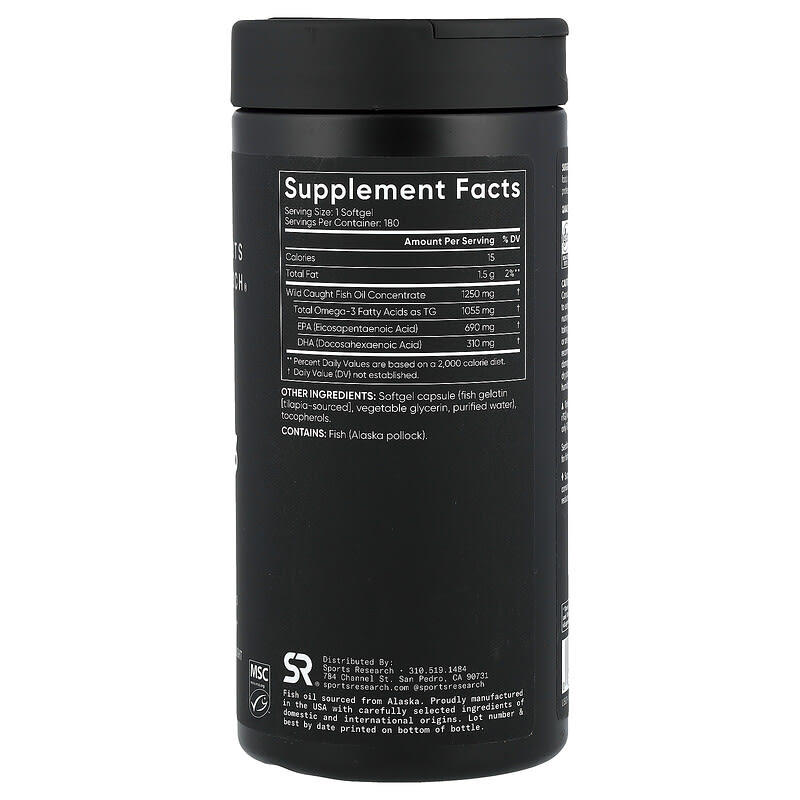 Sports Research Omega-3 Fish Oil Triple Strength 180 Softgels | iHerb