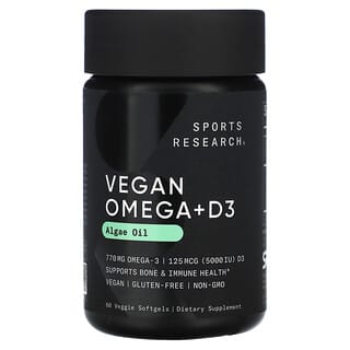 Sports Research, Vegan Omega + D3, veganes Omega-3 und Vitamin D3, 60 vegetarische Weichkapseln