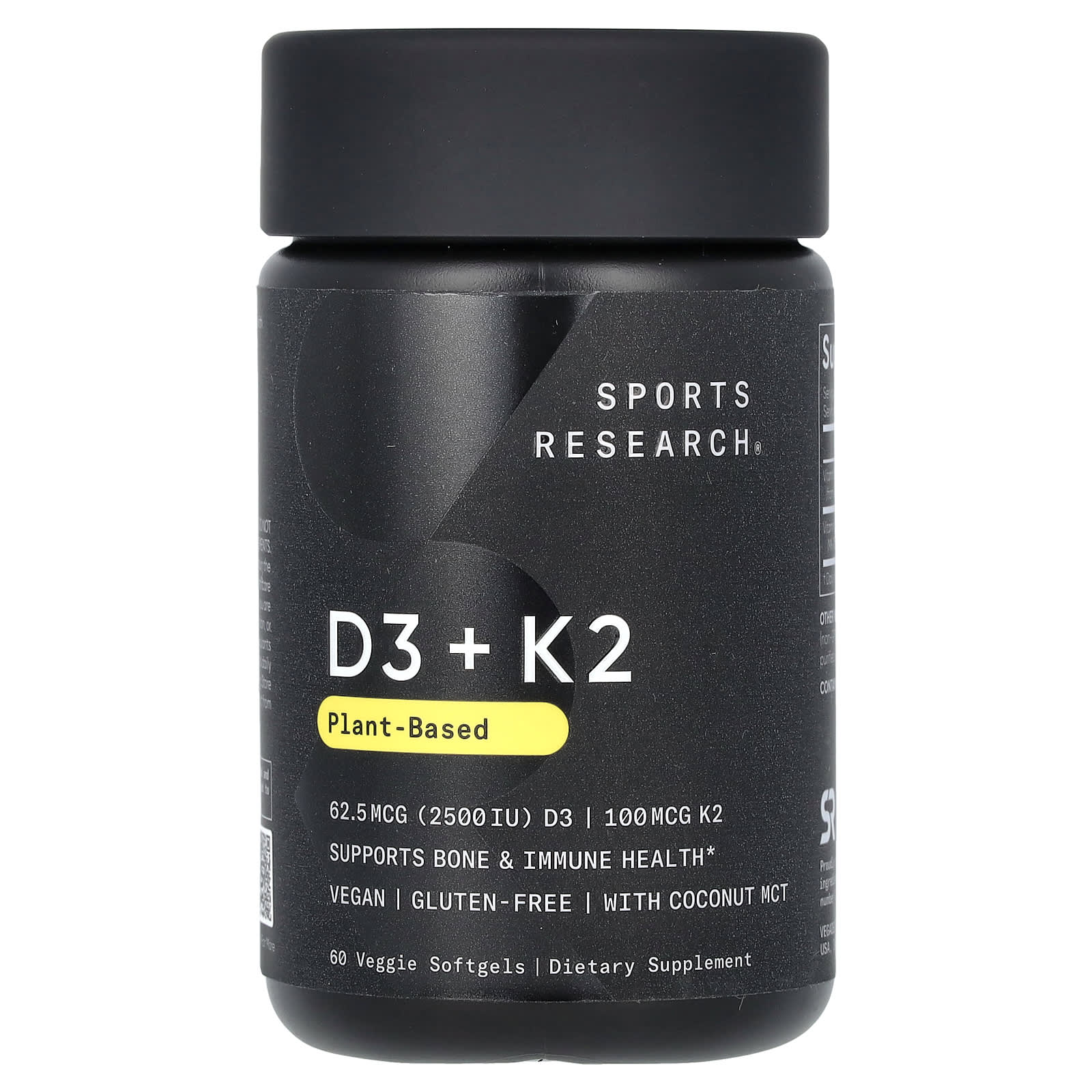 Sports Research, D3 + K2,植物基,62.5 微克/100 微克,60 粒素食軟膠囊