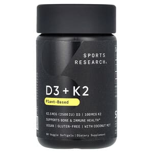 Sports Research, D3 + K2，植物基，60 粒素食软凝胶'