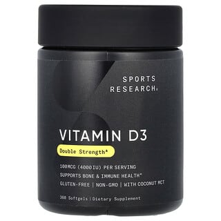 Sports Research, Vitamina D3, Doble concentración, 100 mcg (4000 UI), 360 cápsulas blandas