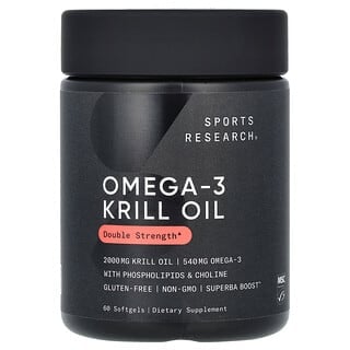 Sports Research, Omega-3 磷蝦油，雙倍功效，1,000 毫克，60 粒軟凝膠
