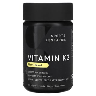 Sports Research, Vitamina K2, De origen vegetal, 100 mcg, 120 cápsulas blandas vegetales