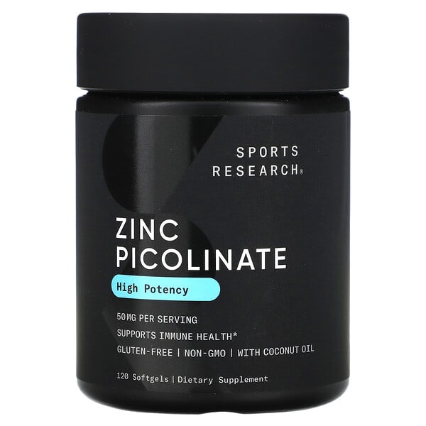 Sports Research Zinc Picolinate, High Potency, 50 mg, 120 Softgels