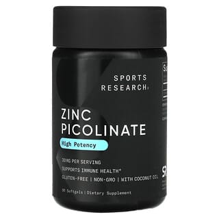 Sports Research, Picolinato de zinc, Alta potencia, 30 mg, 90 cápsulas blandas