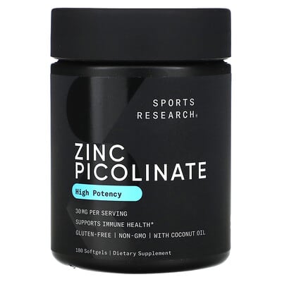 Sports Research, Zinc Picolinate, Extra Strength, 30 mg, 180 Softgels