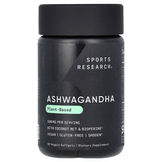 Sports Research, ашваганда, 500 мг, 60 растительных капсул (250 мг в 1 капсуле)