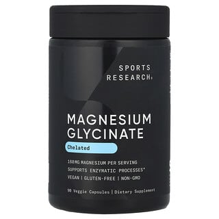 Sports Research, Magnesium Glycinate, Magnesiumglycinat, 160 mg, 90 vegetarische Kapseln (80 mg pro Kapsel)