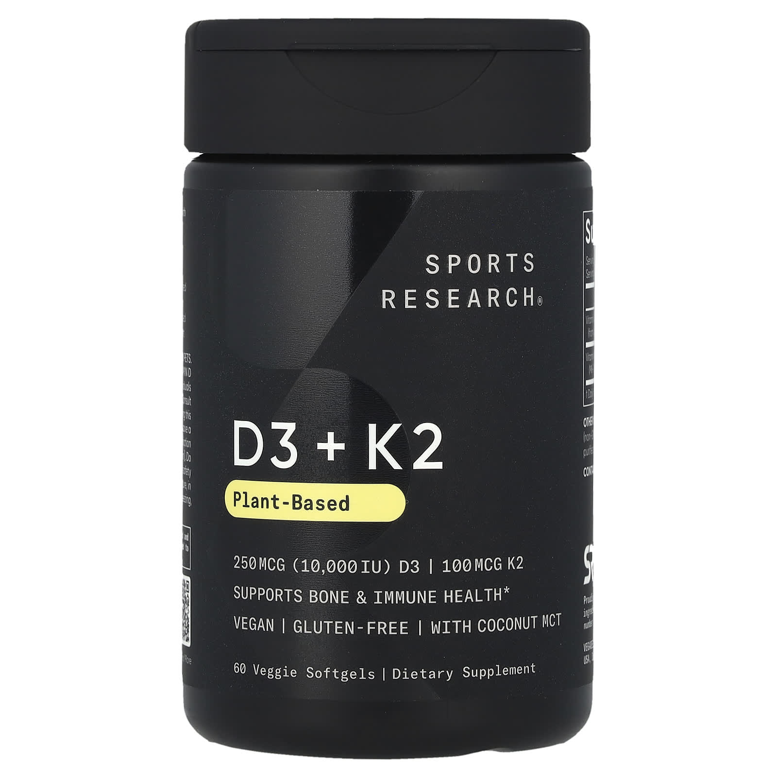 Sports Research, D3 + K2,植物基,250 微克/100 微克,60 粒素食軟膠囊