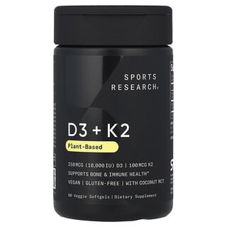 Sports Research, D3 + K2, Plant-Based, 60 Veggie Softgels