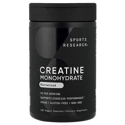 Sports Research, Creatine Monohydrate, Micronized, 120 Vegetarian Capsules (1.25 g per capsule)