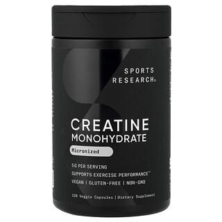 Sports Research, Creatine Monohydrate, Micronized, 120 Veggie Capsules (1,250 m g per Capsule)