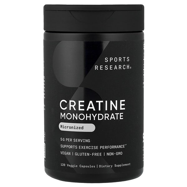 Sports Research Creatine Monohydrate, Micronized, 120 Veggie Capsules (1.25 g per Capsule)