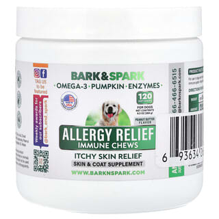 Bark&Spark, Allergy Relief Immune Chews, для снятия зуда кожи, для собак, арахисовая паста, 120 жевательных таблеток, 264 г (9,3 унции)