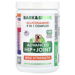 Bark&Spark, Glucosamine, Advanced Hip + Joint, Max Strength, For Dogs, Bacon, 120 Soft Chews