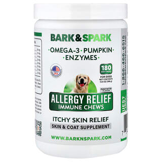 Bark&Spark, Melegakan Alahan Kunyah Imun, Melegakan Kulit Gatal, Untuk Anjing, Mentega Kacang, 180 Kunyah Lembut, 13.9 oz (396 g)