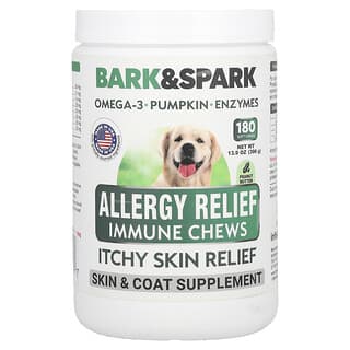 Bark&Spark, アレルゲン リリーフ イミューン チュアブルサプリメント、かゆみが気になる肌のケア、犬用、ピーナッツバター、ソフトチュアブル180粒、396g（13.9オンス）