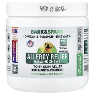 Bark&Spark, Allergy Relief Immune Chews, Itchy Skin Relief, For Dogs, Bacon Flavor, 120 Soft Chews, 9.3 oz (264 g)