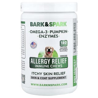 Bark&Spark, Allergy Relief Immune Chews, Itchy Skin Relief, For Dogs, Chicken, 180 Soft Chews, 13.9 oz (369 g)