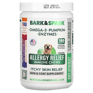 Bark&Spark, アレルゲン リリーフ イミューン チュアブルサプリメント、かゆみが気になる肌のケア、犬用、チキン、ソフトチュアブル180粒、369g（13.9オンス）
