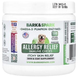 Bark&Spark, Cápsulas Mastigáveis para Alívio da Alergia, Alívio da Coceira na Pele, Para Cães, Frango, 120 Cápsulas Mastigáveis, 264 g (9,3 oz)