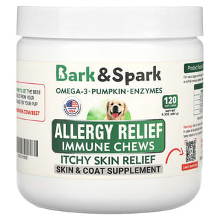 Bark&Spark, アレルゲン リリーフ イミューン チュアブルサプリメント、かゆみが気になる肌のケア、犬用、ソフトチュアブル120粒、264g（9.3オンス）