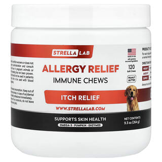 StrellaLab, Allergy Relief, Immune Chews, For Dogs, Peanut Butter, 120 Soft Chews, 9.3 oz (264 g)