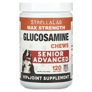 StrellaLab, Max Strength Glucosamine Chews, Pour chiens, Senior avancé, 120 gommes à mâcher souples 360 g