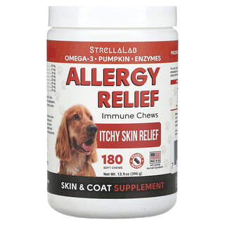 StrellaLab, Alivio de las alergias, Bocadillos masticables para el sistema inmunitario, Para perros, Mantequilla de maní`` 180 bocadillos masticables blandos, 396 g (13,9 oz)