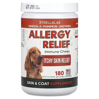 StrellaLab, Alivio de la alergia, Masticables inmunitarios, Para perros`` 180 comprimidos masticables blandos, 396 g (13,9 oz)