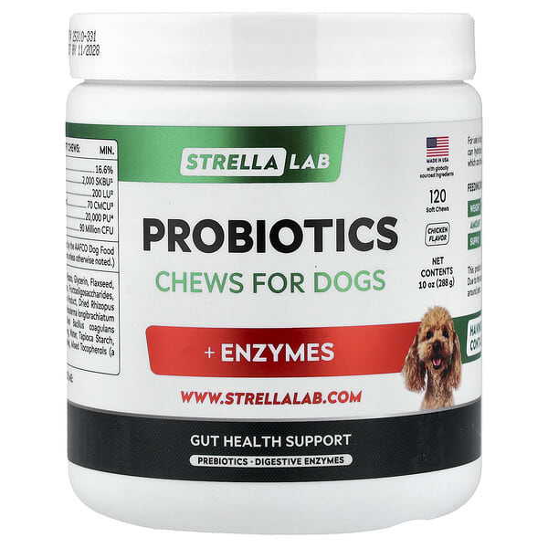 StrellaLab, Probiotics, Chews For Dogs, Chicken, 120 Soft Chews, 10 oz (288 g)