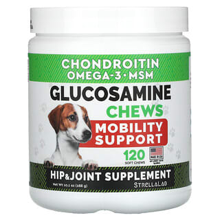 StrellaLab, Masticables con glucosamina, Refuerzo para la movilidad, Para perros y gatos`` 120 comprimidos masticables blandos, 288 g (10,1 oz)
