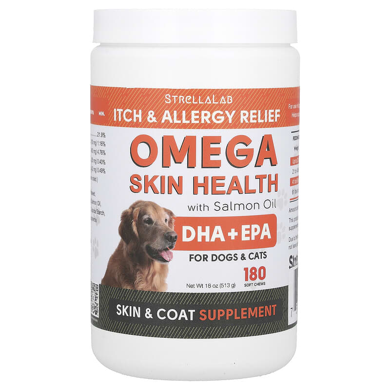 Omega Skin Health with Salmon Oil, For Dogs Cats, 180 Soft