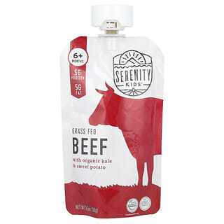 Serenity Kids, Aliments pour bébés, 6 mois et plus, Bœuf nourri à l'herbe 100 % avec chou frisé biologique et patates douces, 99 g